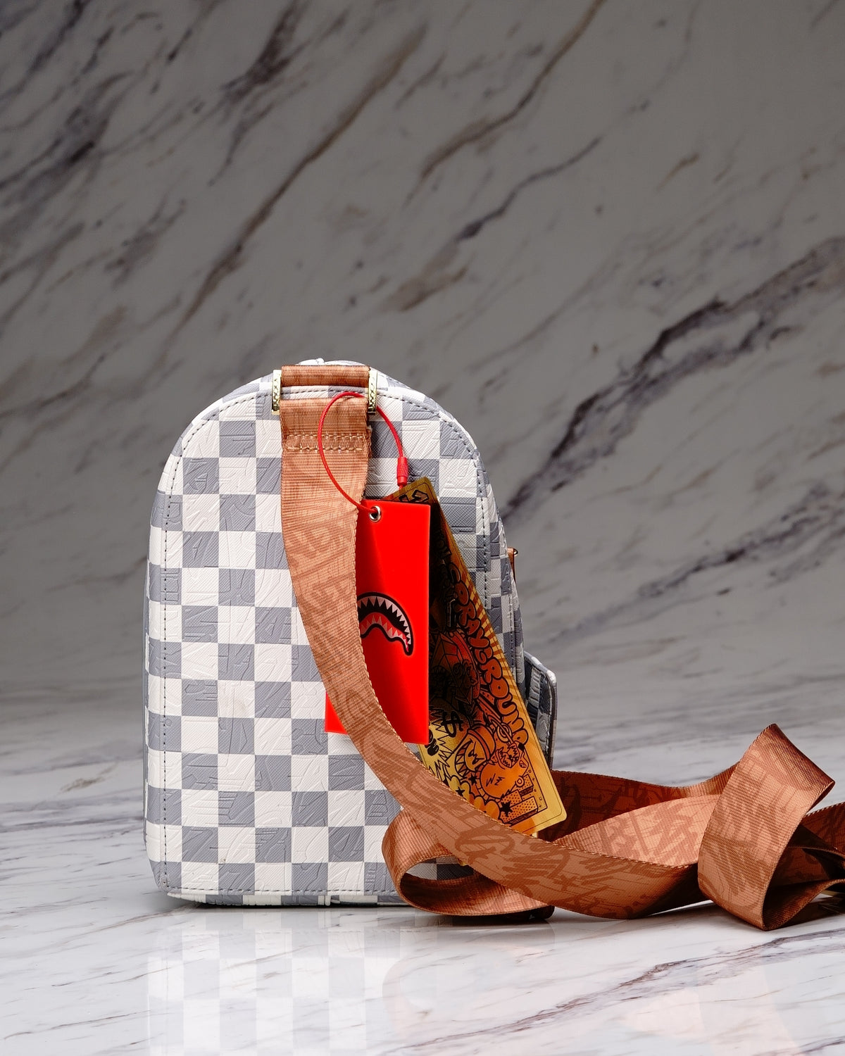 MOCHILA CRUZADA EMBOSSED CREAM CHECK